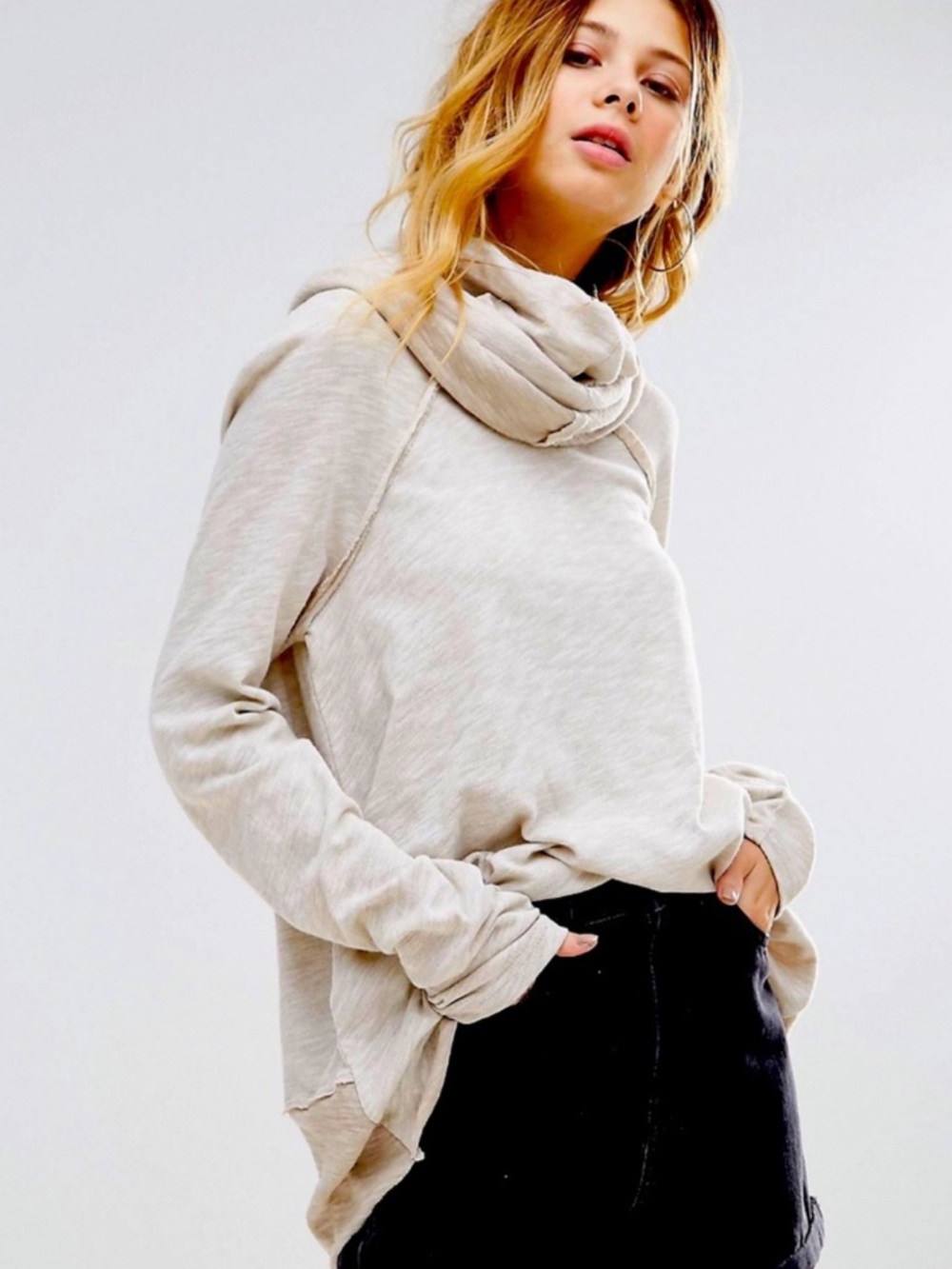 Free People Beach Cotton Cocoon Cowl Neck Long Sleeve Pullover Top Medium - Picture 2 of 12